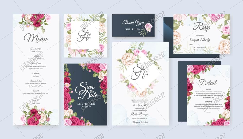 7 وکتور کارت و کاور با گلهای رز - وکتور دعوتنامه کارت عروسی با حاشیه گل های سرخ 7 وکتور کارت و کاور با گلهای رز - وکتور دعوتنامه کارت عروسی با حاشیه گل های سرخ