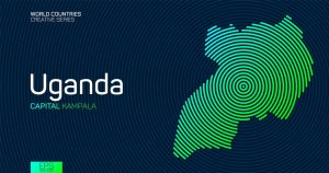 وکتور نقشه اوگاندا با خطوط خمیده - وکتور نقشه کشور اوگاندا طرح خطوط هم مرکز