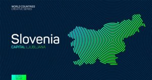 وکتور نقشه اسلوونی با خطوط خمیده - وکتور نقشه کشور اسلوونی طرح خطوط هم مرکز