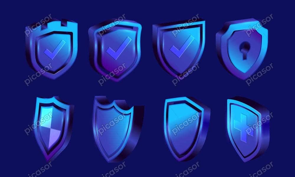 8 3D shield vectors 8 3D shield vectors