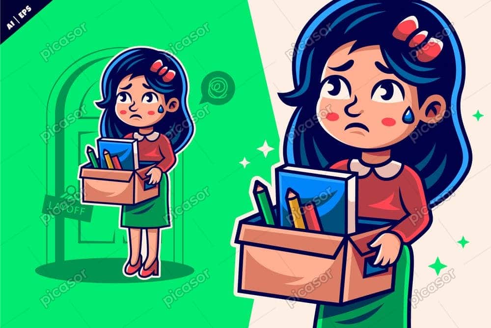 وکتور بیکار شدن زن جوان کارتونی - وکتور اخراج شدن کارمند وکتور بیکار شدن زن جوان کارتونی - وکتور اخراج شدن کارمند