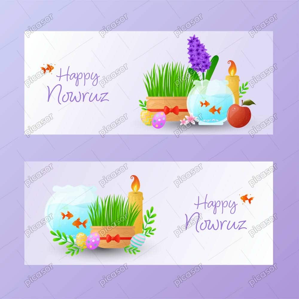 2 وکتور بنر سال نو مبارک با شمع و سبزه و ماهی قرمز 2 وکتور بنر سال نو مبارک با شمع و سبزه و ماهی قرمز