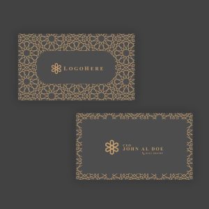 وکتور کارت ویزیت زمینه شمسه طلایی - وکتور کارت ویزیت لاکچری