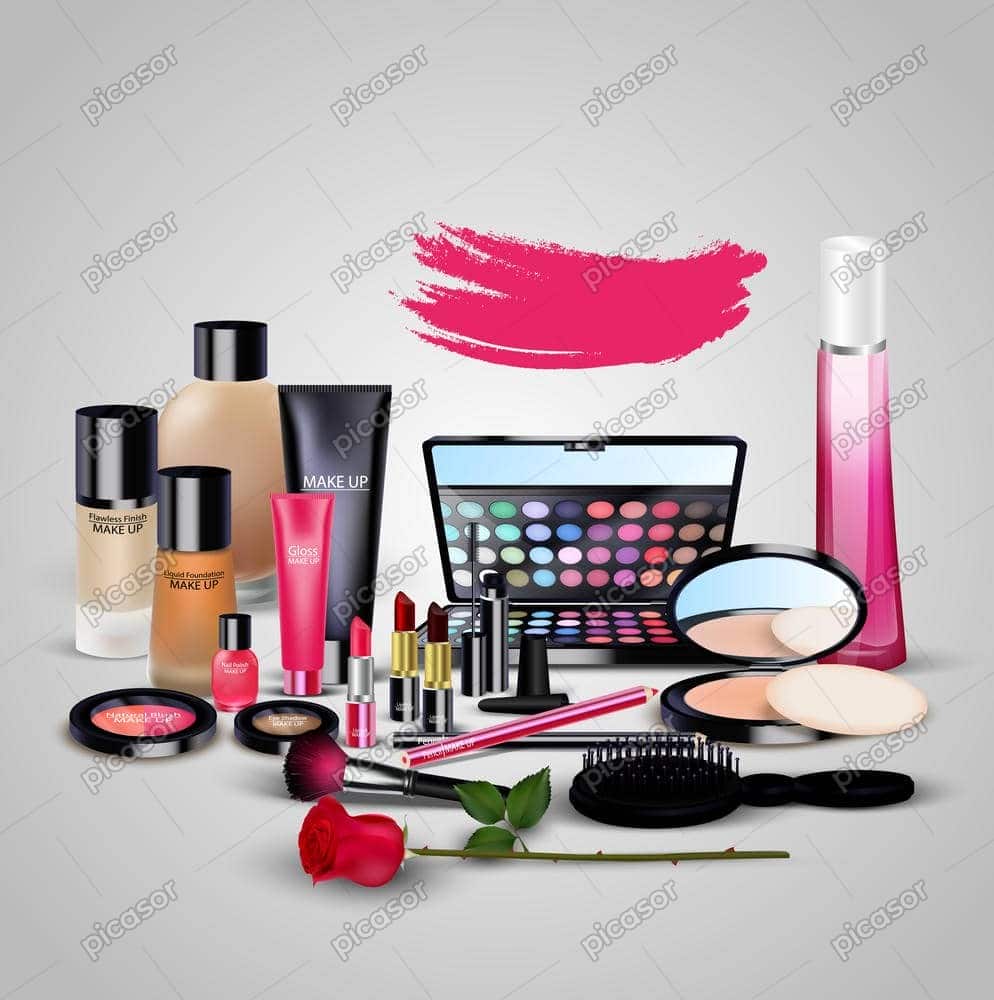 وکتور لوازم آرایش کنار هم - وکتور رژلب کرم آرایشی و سایه وکتور لوازم آرایش کنار هم - وکتور رژلب کرم سایه