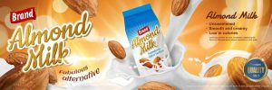 وکتور لیبل شیر بادام و تبلیغات لبنیات و شیر