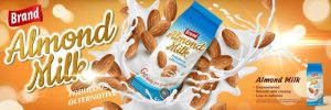 وکتور تبلیغاتی شیر بادام و لیبل لبنیات