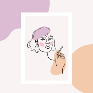 وکتور تابلو نقاشی زن با سیگار طرح مینیمال خطی - وکتور پرتره زن سبک لاین آرت