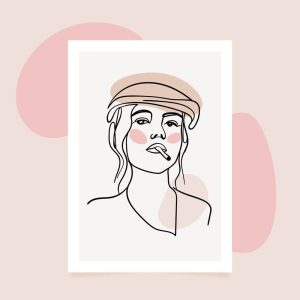 وکتور زن با سیگار طرح مینیمال خطی - وکتور پرتره زن سبک لاین آرت