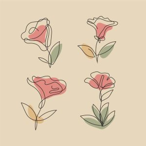 4 وکتور شاخه گل مینیمال خطی انتزاعی - وکتور گل مدرن سبک بوهو