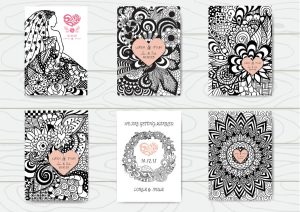 6 وکتور کارت عروسی سبک زنتنگل با عروس و قلب